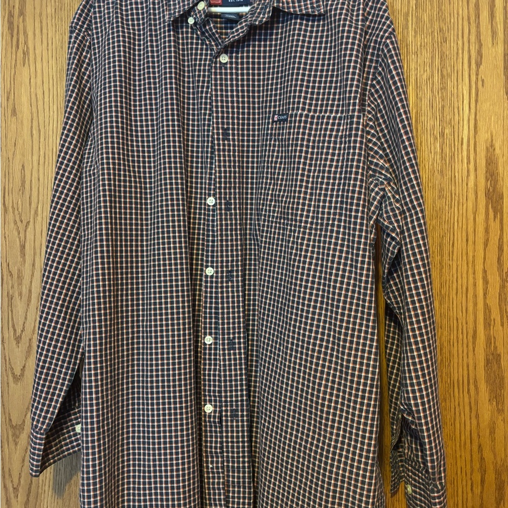Chaps Men's Checkered Shirt - Navy and White